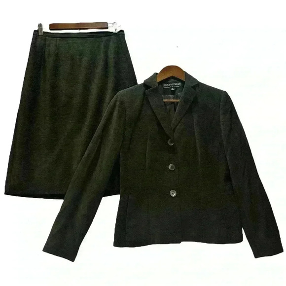 Kasper & Co ASL Vintage Green Viscose Blazer Jacket And Skirt Set Women’s Size 8 - Picture 1 of 16